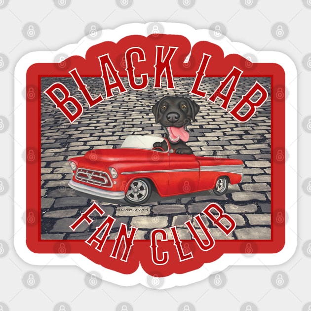 Cute Black Lab driving classic truck on gray brick Sticker by Danny Gordon Art